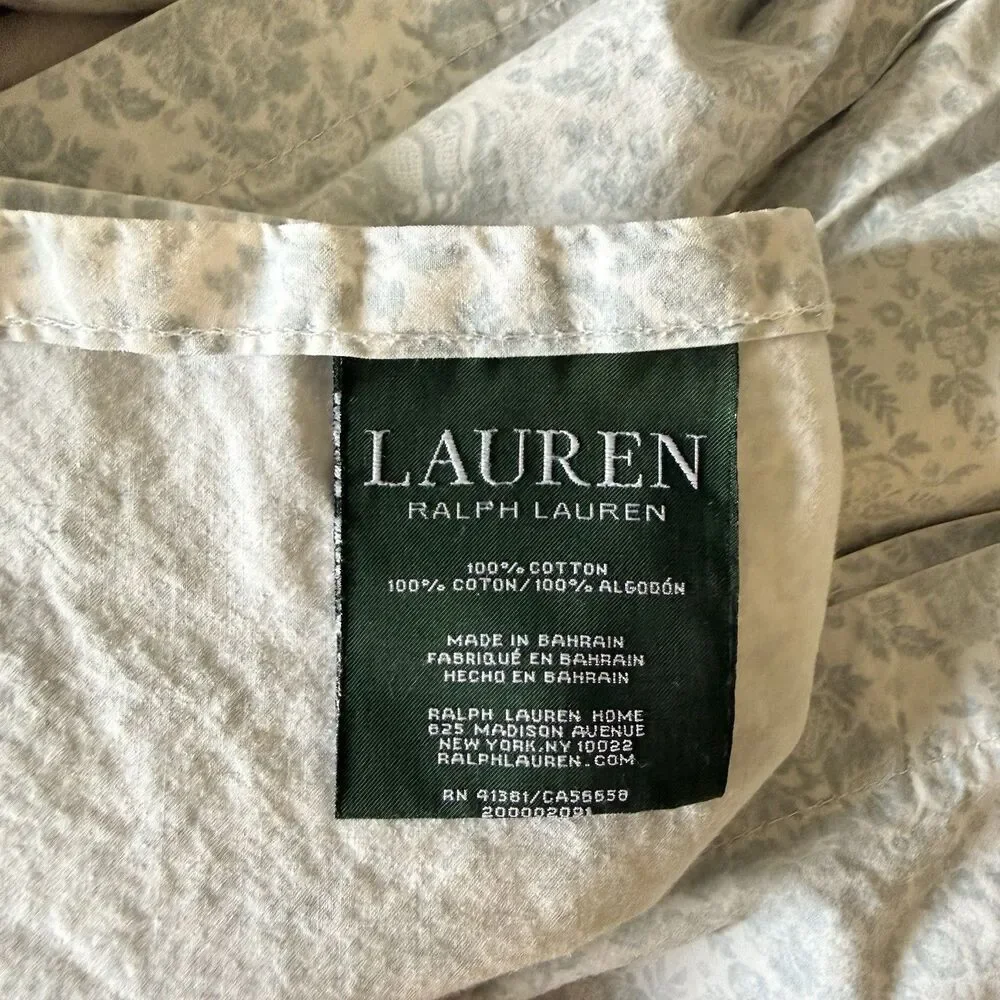 Lauren Ralph Lauren Queen Blue White Damask Fitted & Top Sheet Set 100% Cotton